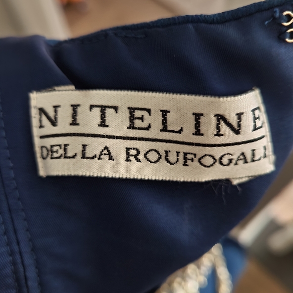 Niteline Della Roufogali Vintage Blue Silk Beaded Strap Mini Dress Size 6 - Picture 5 of 7